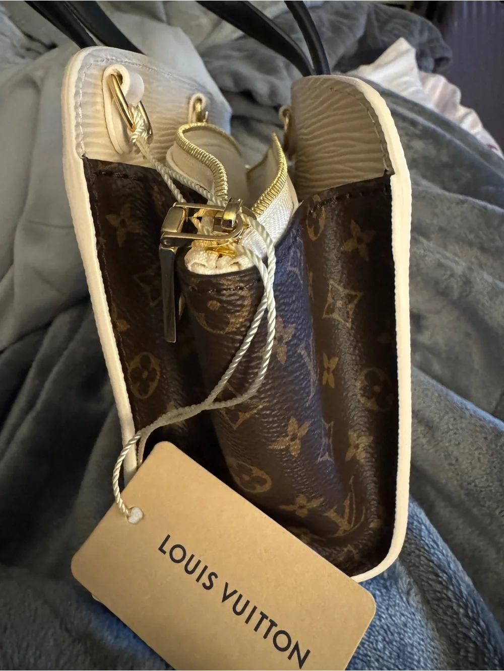Louis Vuitton White and Black Epi 'Varenne' Leather Satchel with Gold Hardware